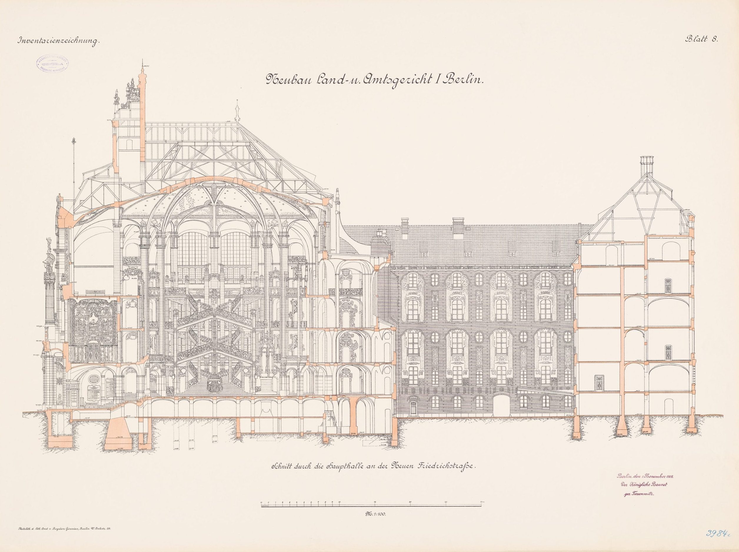 Querschnitt des Haupttreppenhauses des Amtsgericht I Berlin-Mitte, 1908