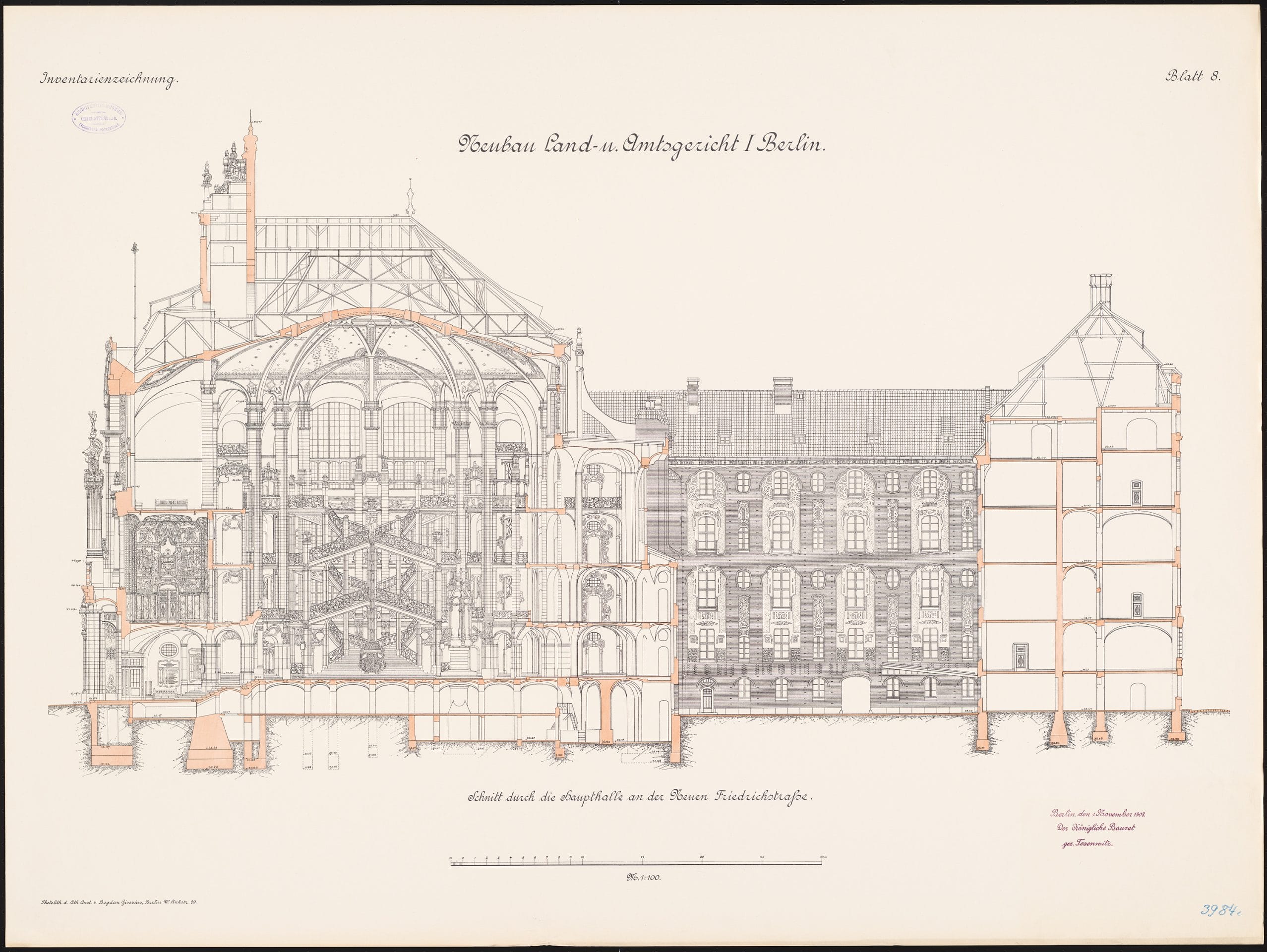 Querschnitt des Haupttreppenhauses des Amtsgericht I Berlin-Mitte, 1908